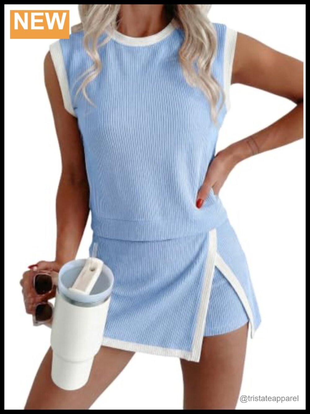 Rib Knit Tank Top & Mini Skirt Set Workout Lounge 2 Piece Set